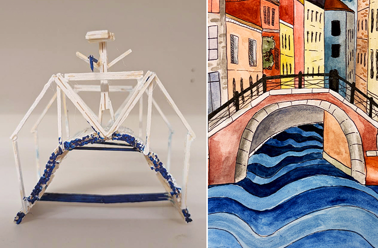 Bildmontage med elevkonstverk på teamat broar