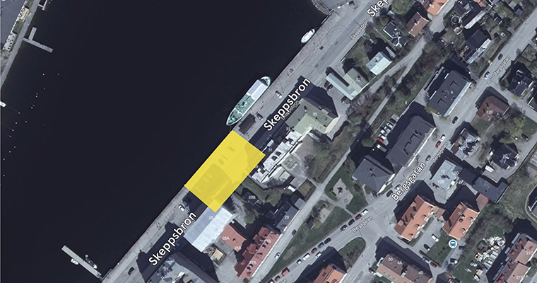 en kartbild med ett område markerat med gult