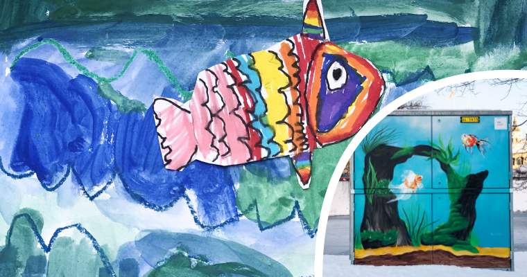 Elev på Solenskolan har inspirerats av det offentliga konstverket "Akvarium" av Paulina Reficul.