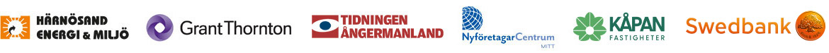 Logotyper: HEMAB, Grant Thornton, Tidningen Ångermanland, Nyföretagarcentrum Mitt, KÅPAN Fastigheter och Swedbank.