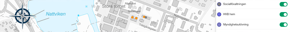 Socialförvaltningens verksamheter på kartan.