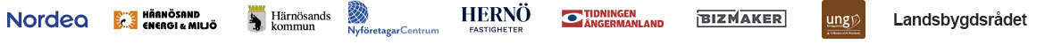 Logotyper: Nordea, HEMAB, Härnösands kommun, Nyföretagarcentrum, Hernö Fastigheter, Tidningen Ångermanland, Bizmaker, Ung företagsamhet Västernorrland och Landsbygdsrådet.